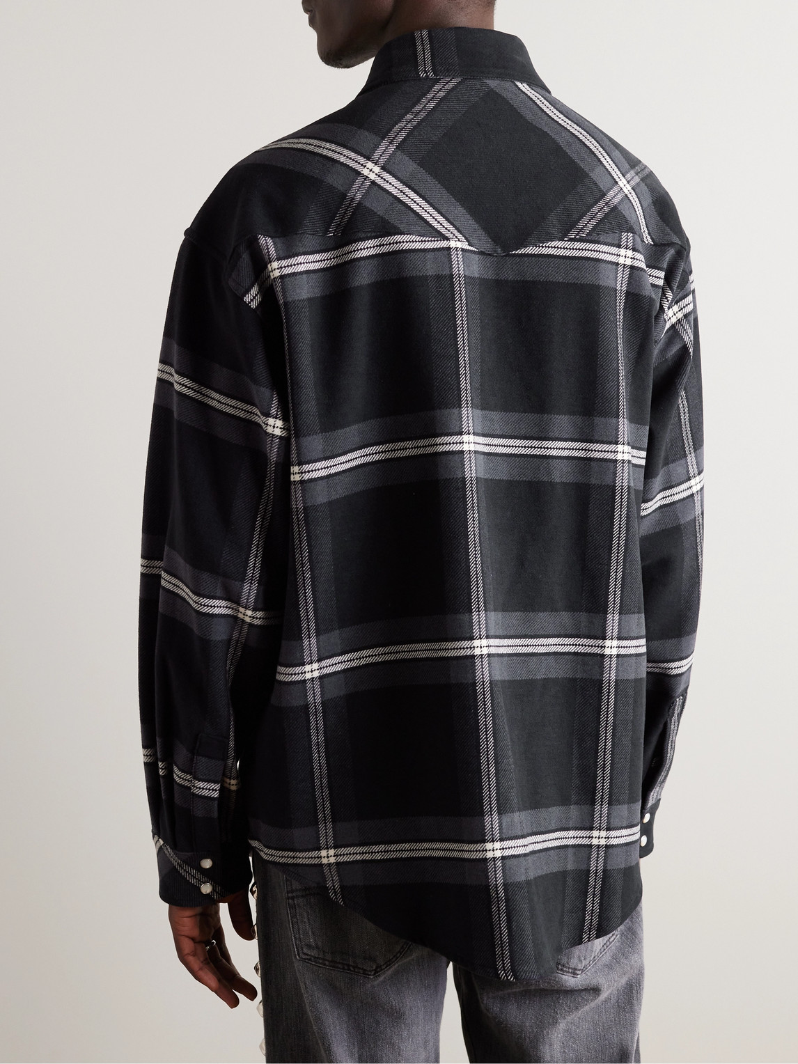 Shop Palm Angels Logo-embroidered Checked Cotton-flannel Overshirt In Black