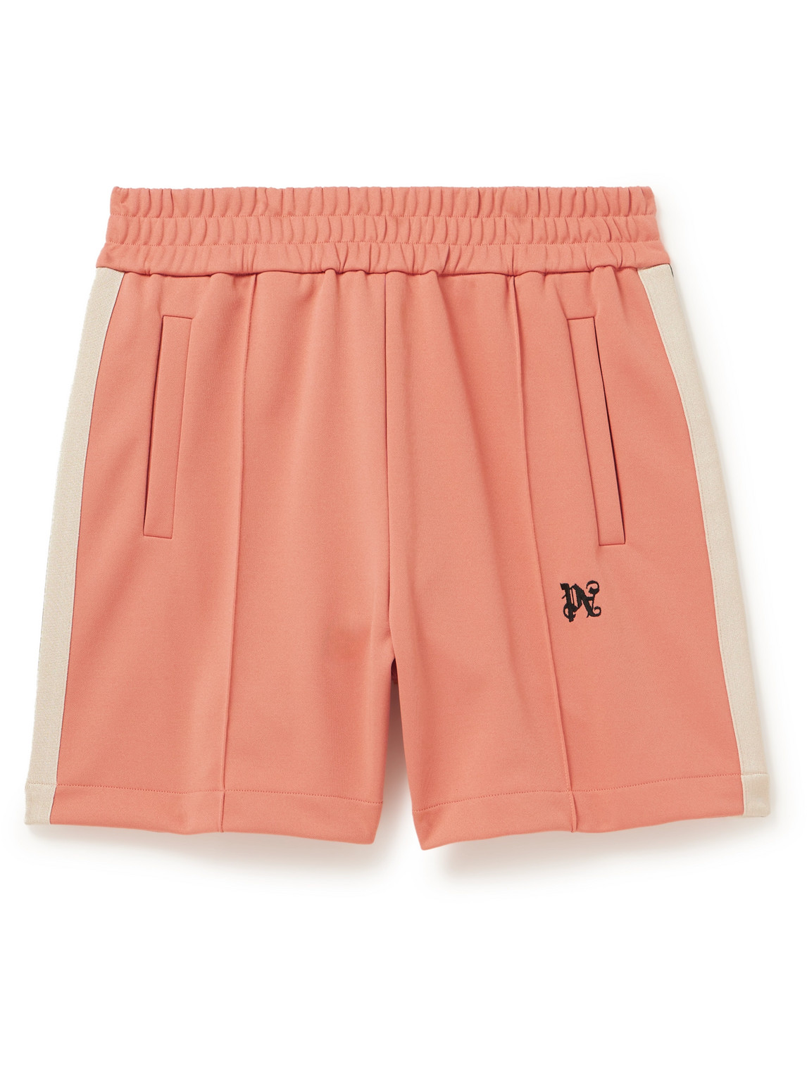 Palm Angels Wide-leg Logo-embroidered Striped Jersey Shorts In Pink