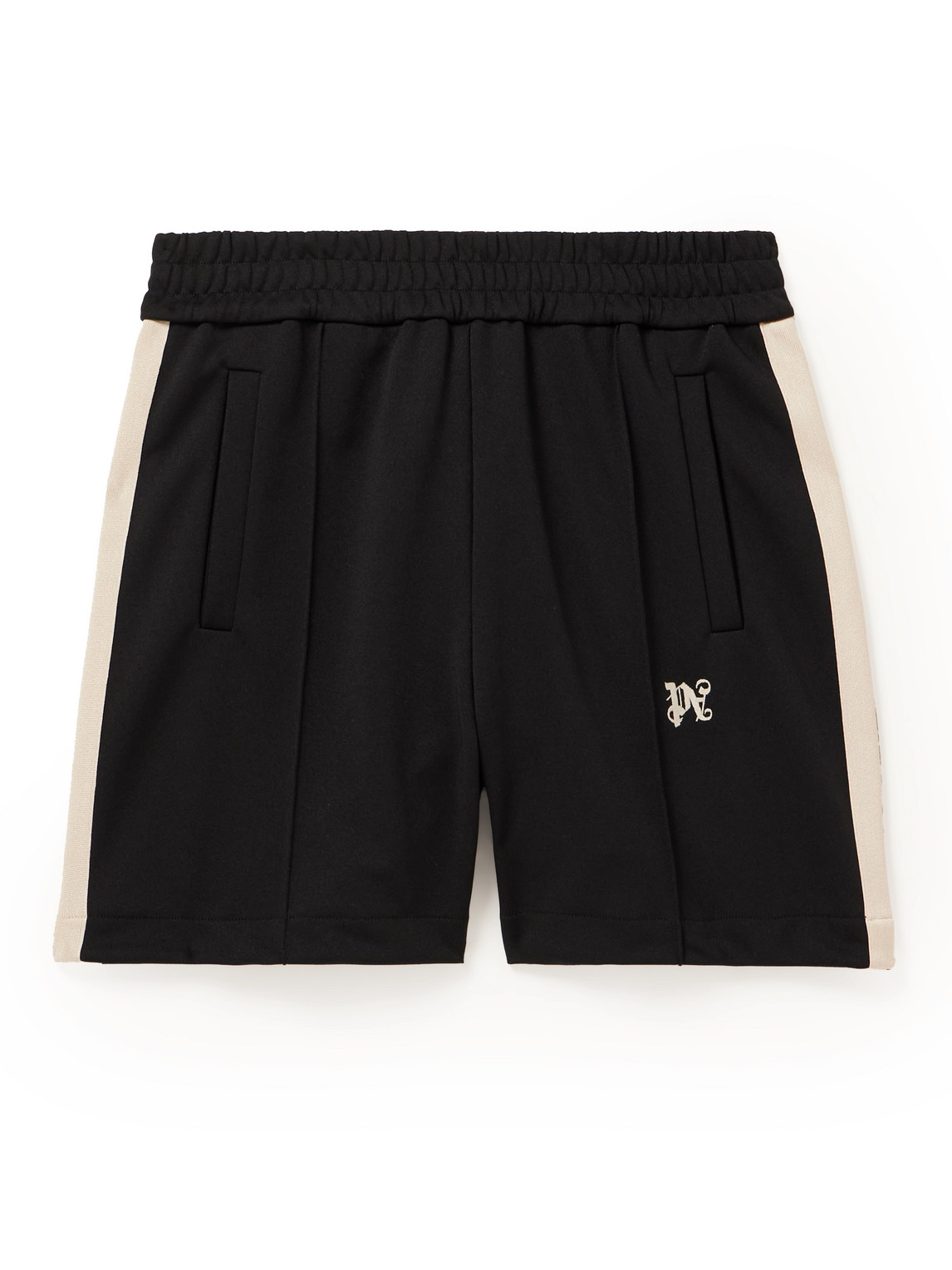 Palm Angels Wide-leg Logo-embroidered Striped Jersey Shorts In Black