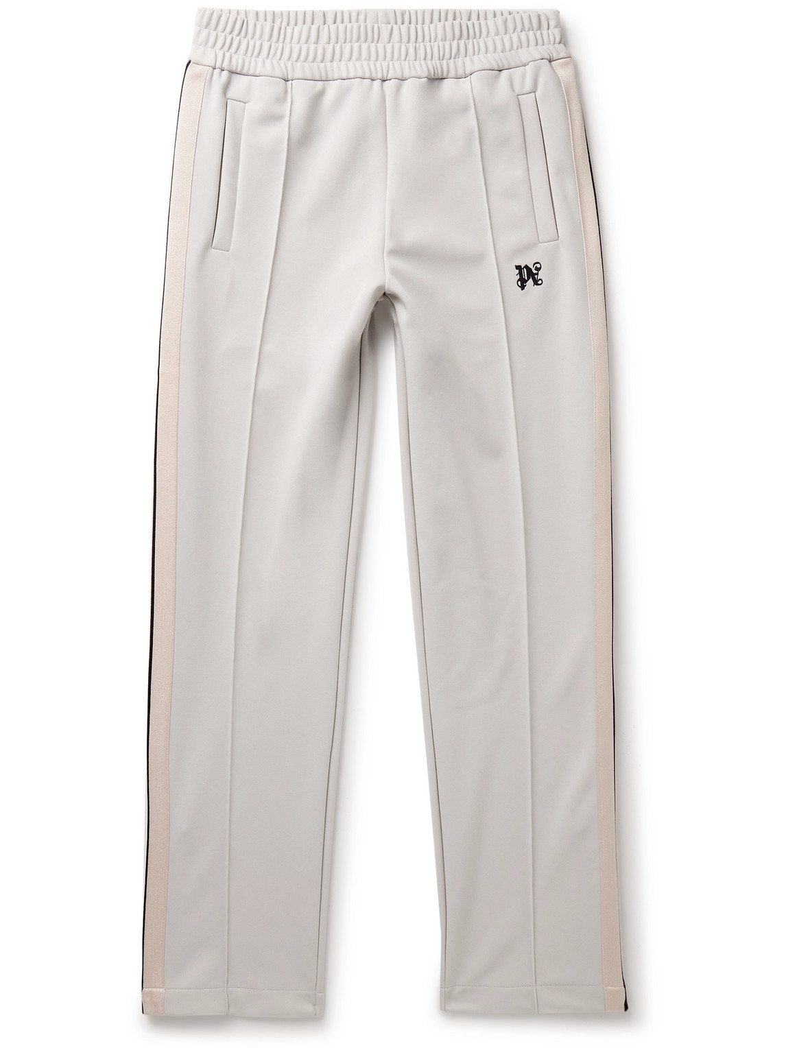 Palm Angels Logo-embroidered Grosgrain-trimmed Jersey Track Trousers In Grey