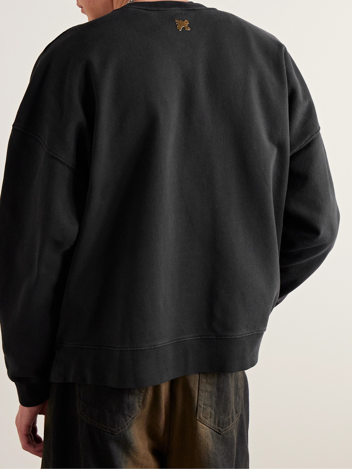 Shop Palm Angels Foggy Logo-print Cotton-jersey Sweatshirt In Black