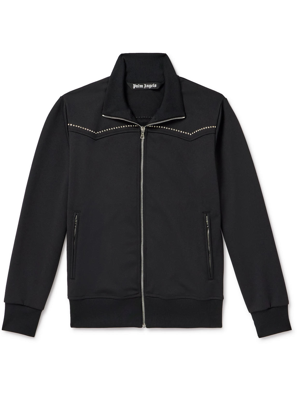 Palm Angels Studded Tech-jersey Track Jacket In Black