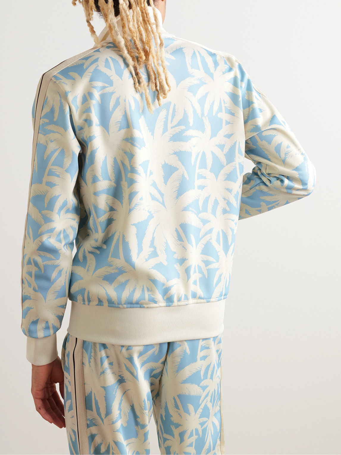 Shop Palm Angels Printed Striped Jersey Track Jacket In Blue