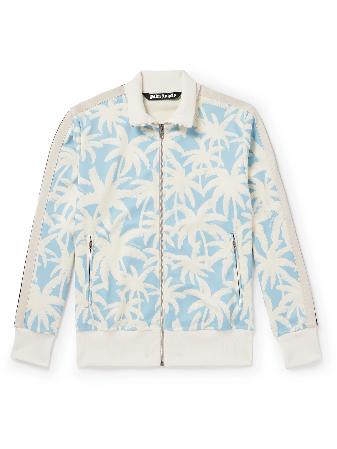 Shop Palm Angels Printed Striped Jersey Track Jacket In Blue