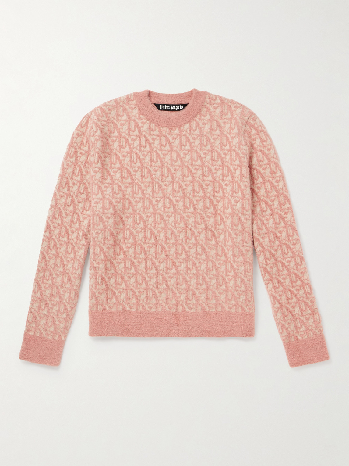 Shop Palm Angels Monogrammed Textured Jacquard-knit Sweater In Pink