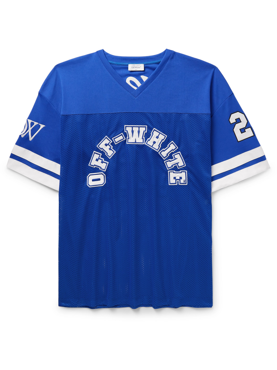 Off-white Logo-appliquéd Embroidered Mesh And Jersey T-shirt In Blue