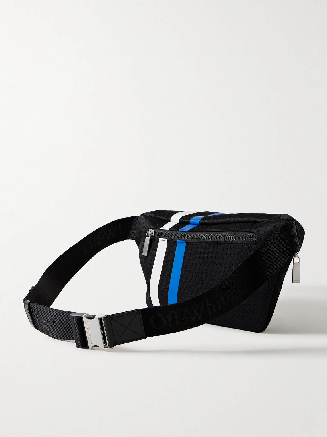 Shop Off-white Logo-print Striped Mesh Belt Bag In Black