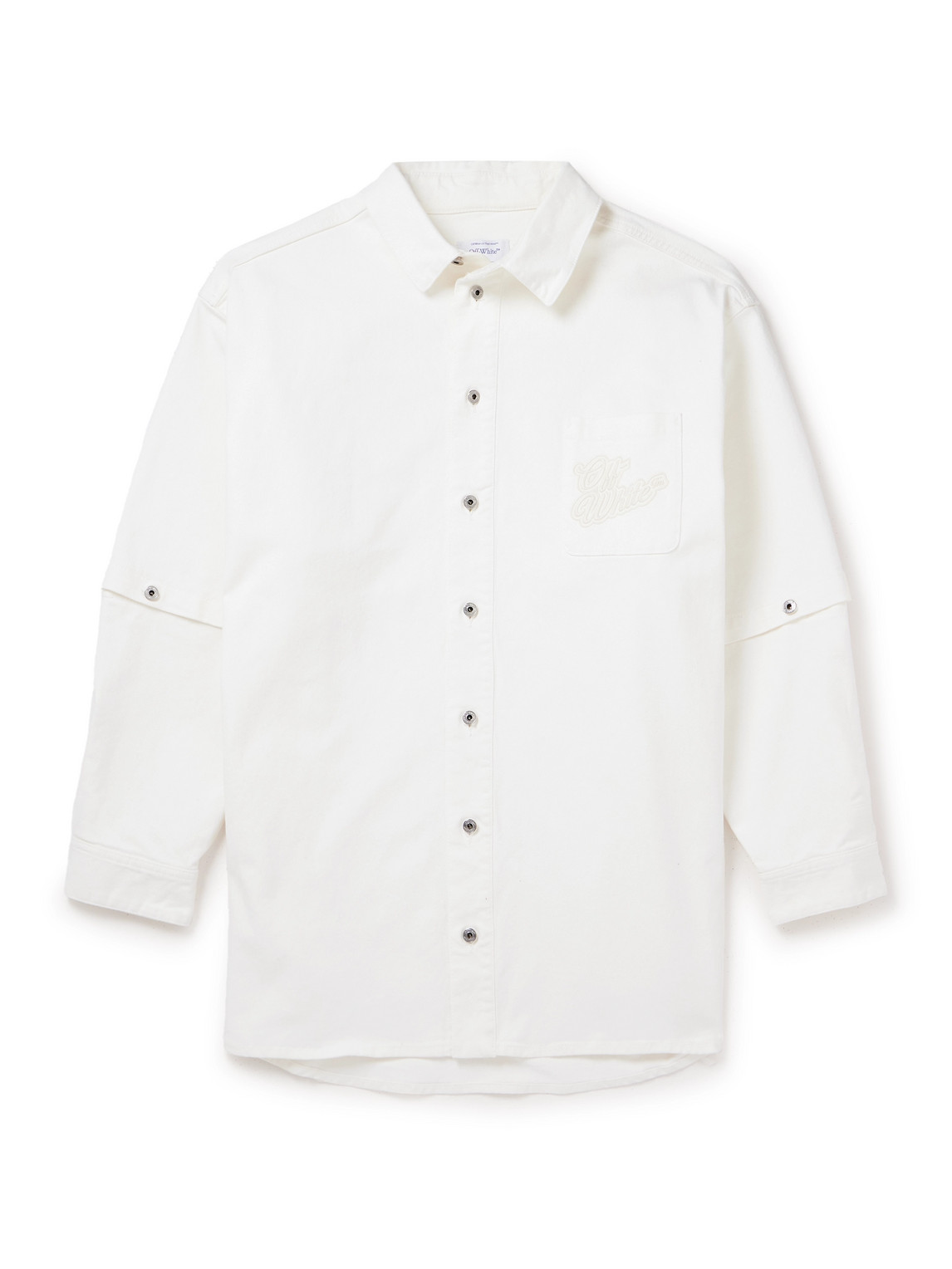 Off-white 90s Oversized Logo-embroidered Convertible Denim Shirt In White