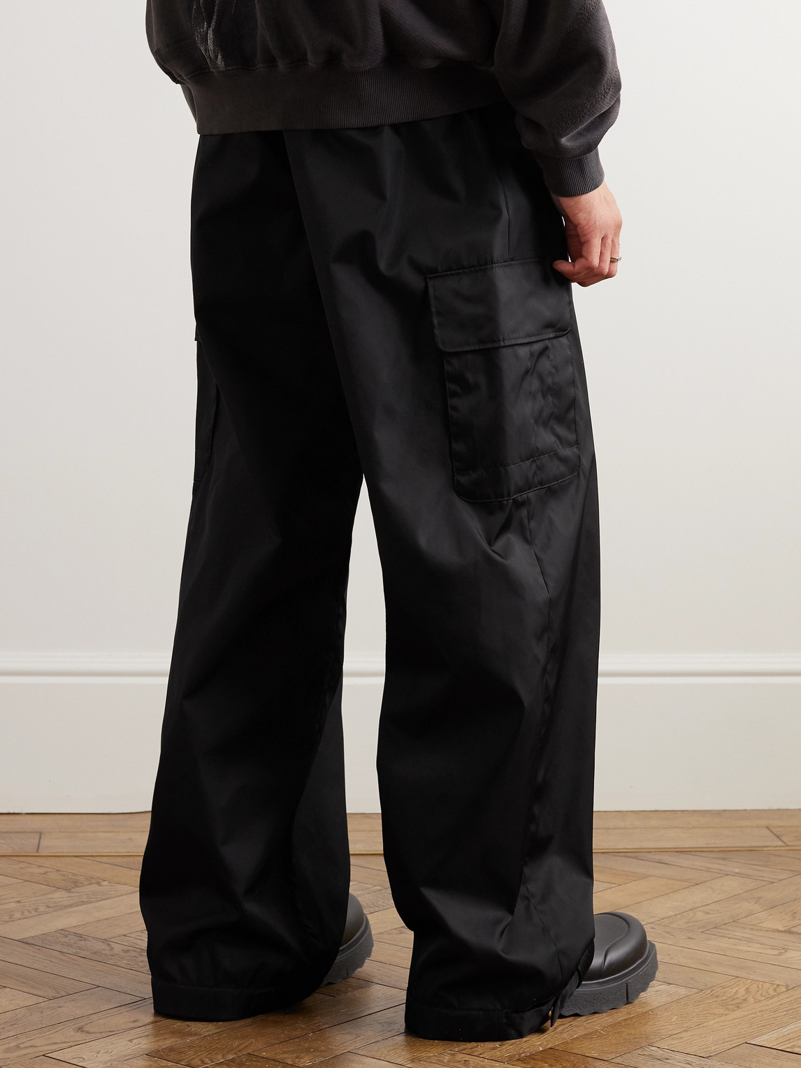 Shop Off-white Straight-leg Embroidered Shell Cargo Pants In Black