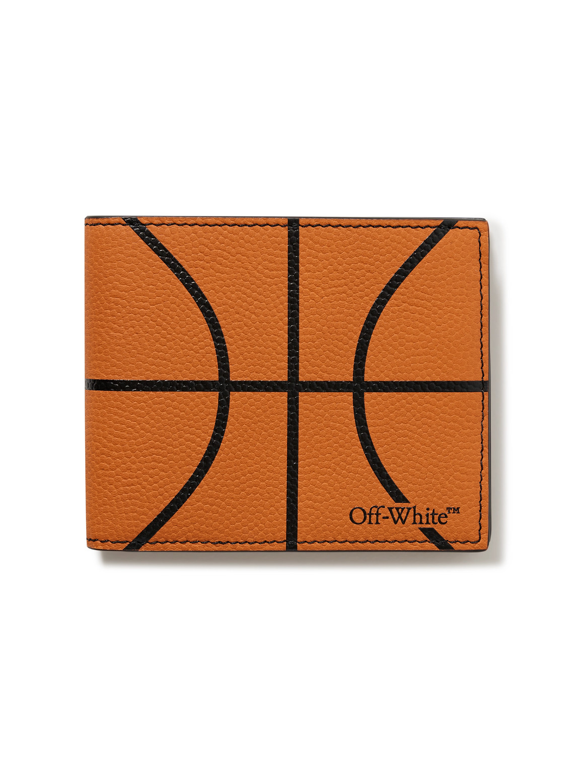 Shop Off-white Basketball Logo-print Full-grain Leather Billfold Wallet In Orange