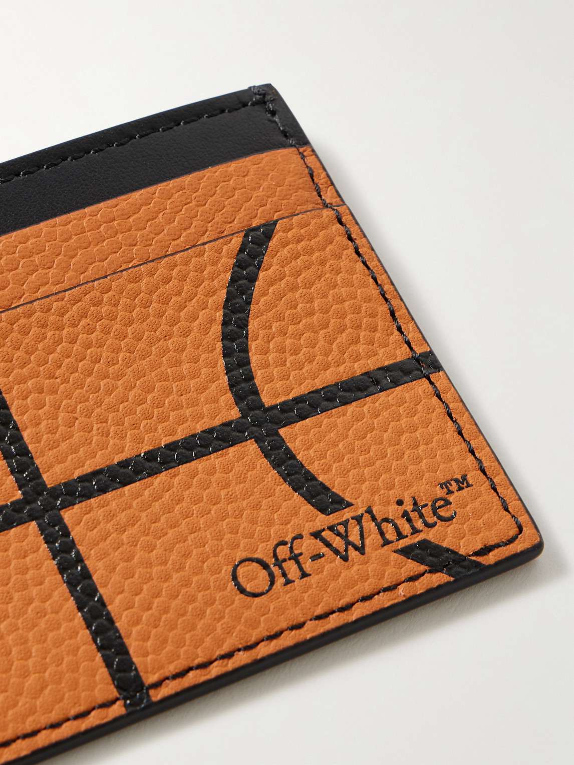 Shop Off-white Basketball Logo-print Full-grain Leather Cardholder In Orange