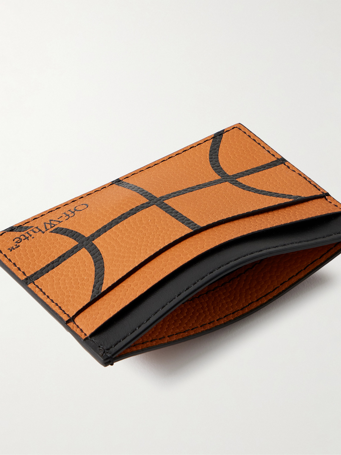 Shop Off-white Basketball Logo-print Full-grain Leather Cardholder In Orange