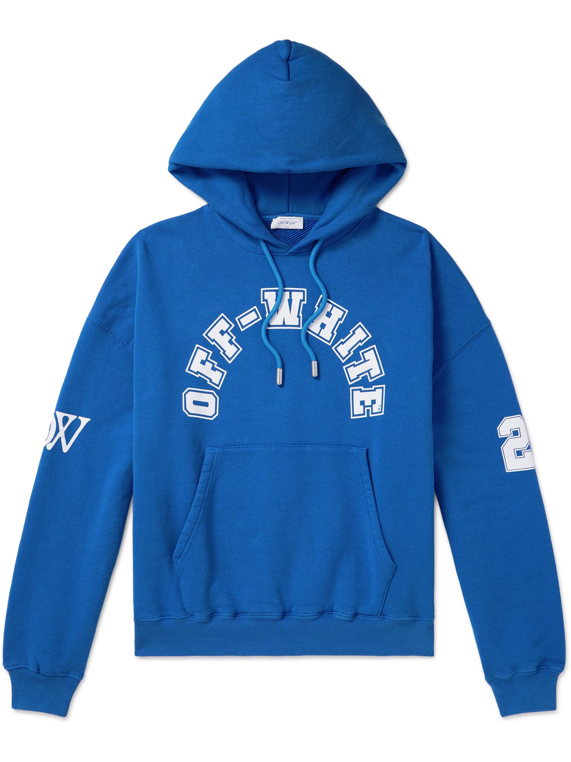 Off-white Printed Cotton-jersey Hoodie In Blue