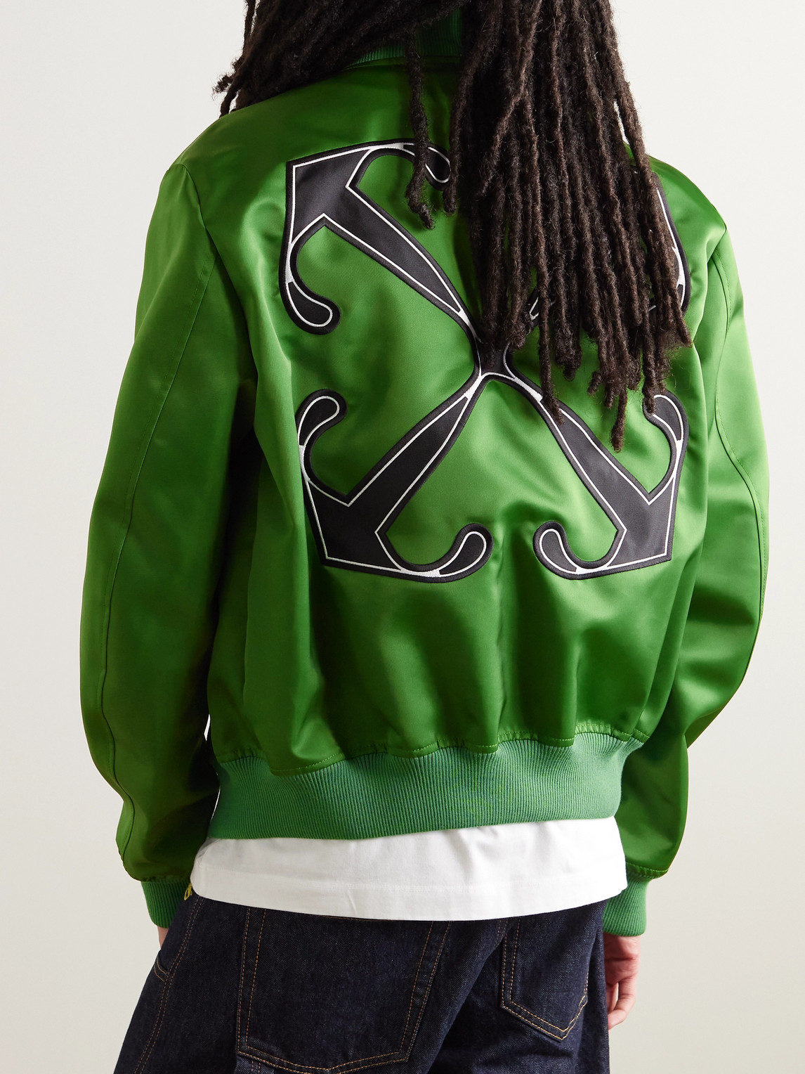 Shop Off-white Logo-appliquéd Shell Bomber Jacket In Green