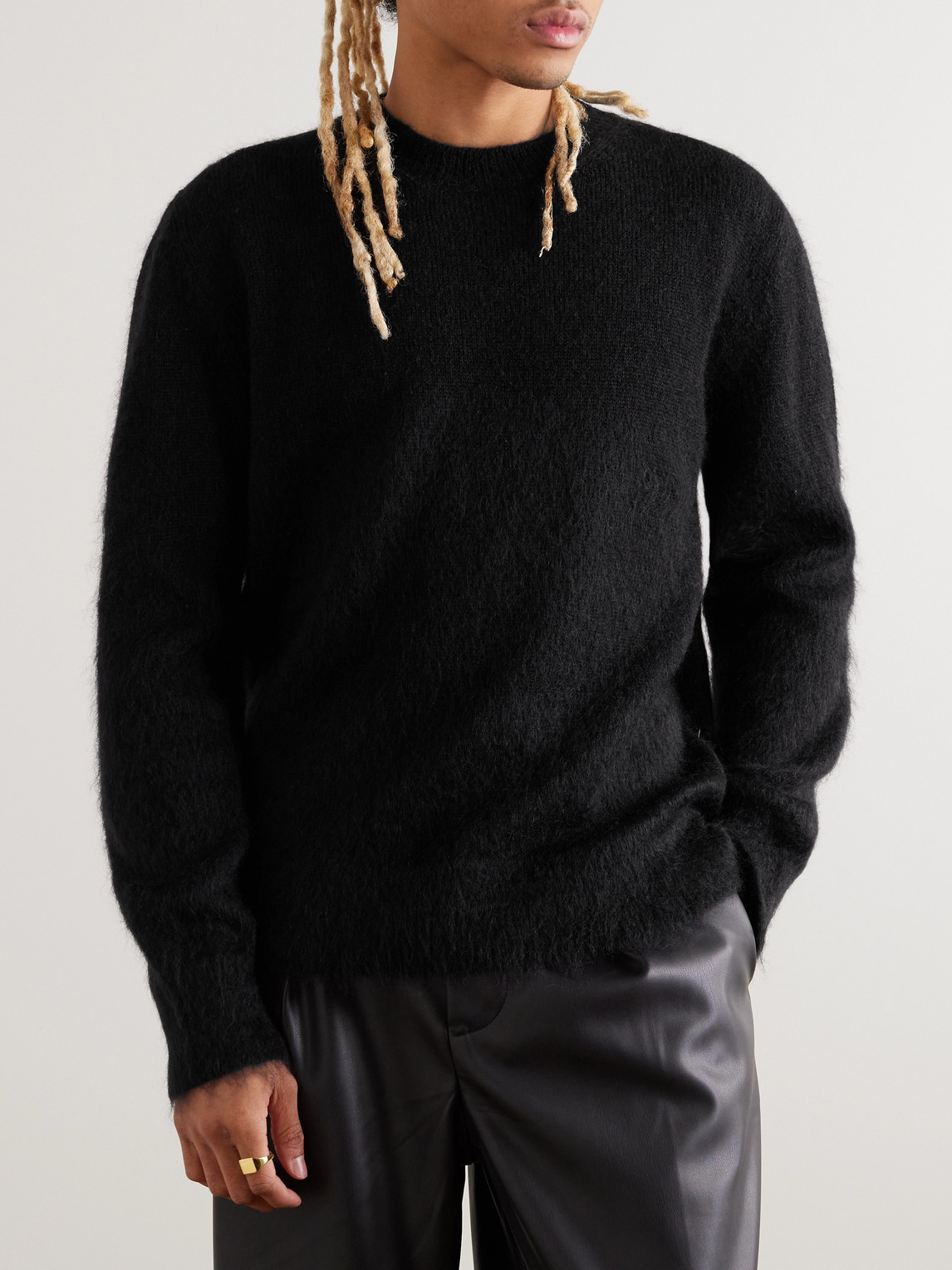 Shop Off-white Jacquard-knit Mohair-blend Sweater In Black