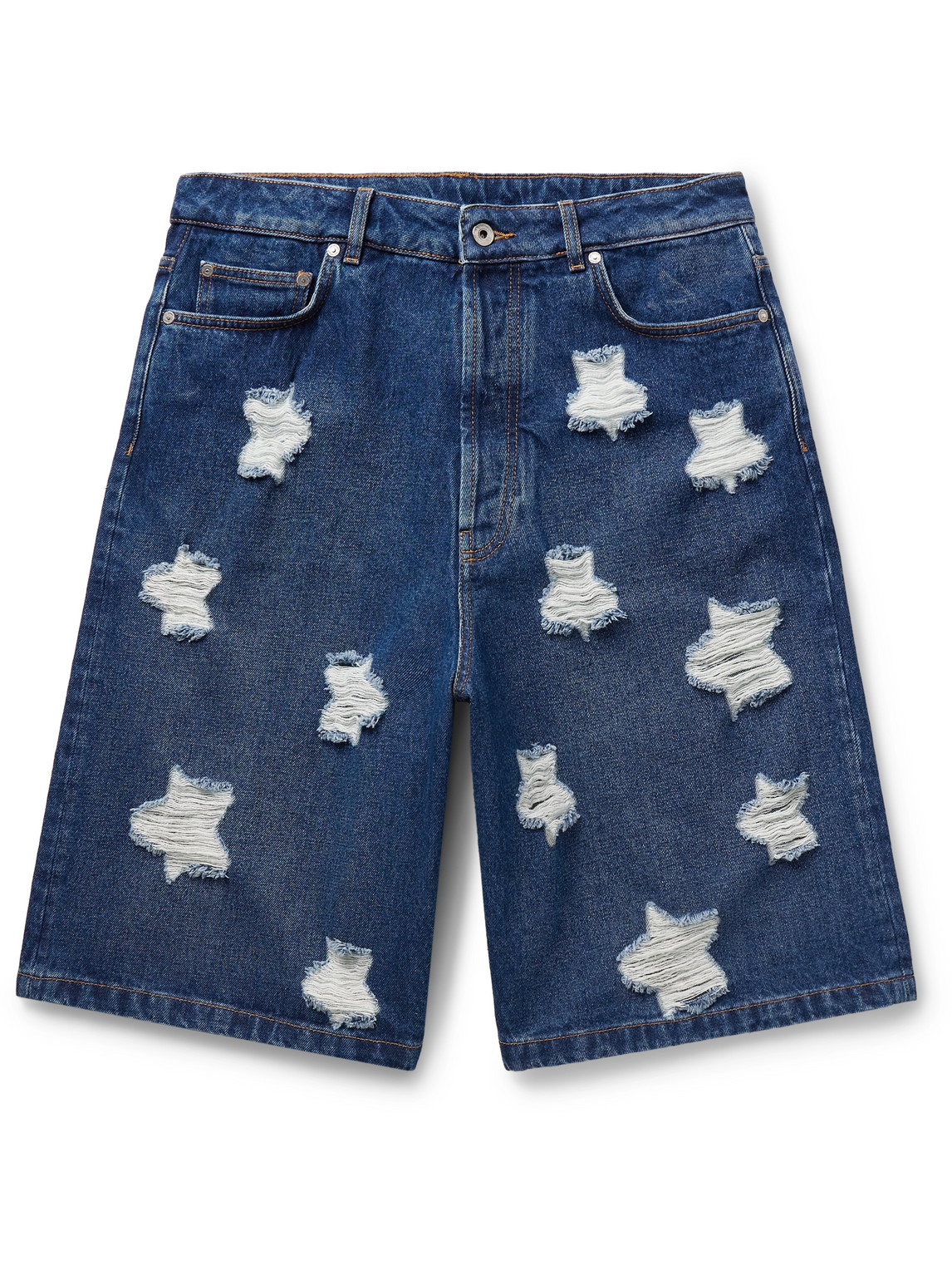 Shop Off-white Wide-leg Distressed Denim Shorts In Blue