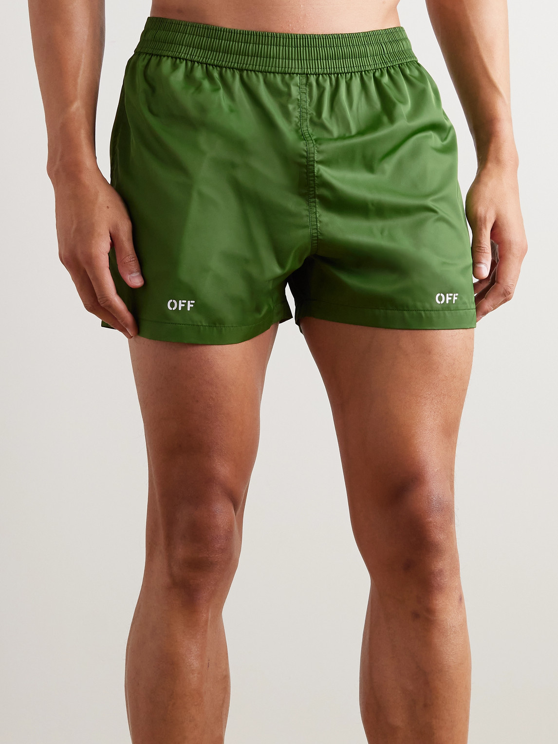 Shop Off-white Straight-leg Short-length Logo-print Swim Shorts In Green
