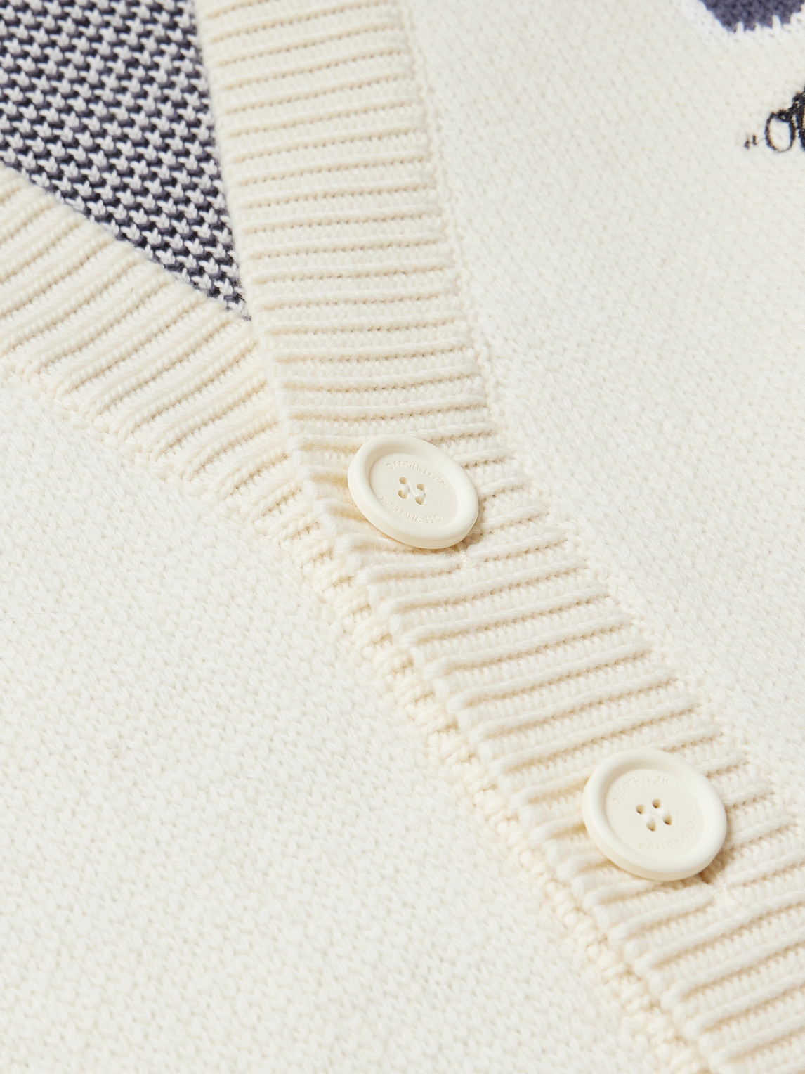 Shop Off-white Varsity Embroidered Jacquard-knit Wool-blend Cardigan In Neutrals