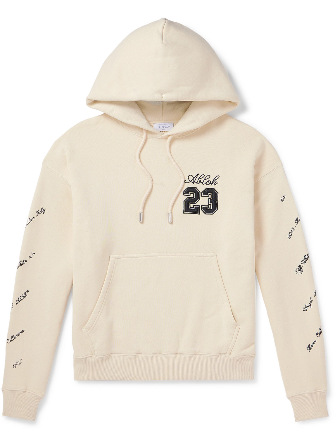 Off-white Embroidered Cotton-jersey Hoodie In Neutrals