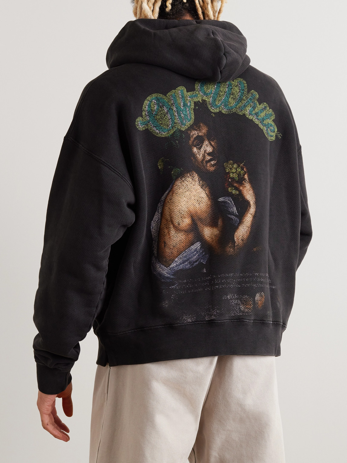 Shop Off-white Bacchus Printed Cotton-jersey Hoodie In Black