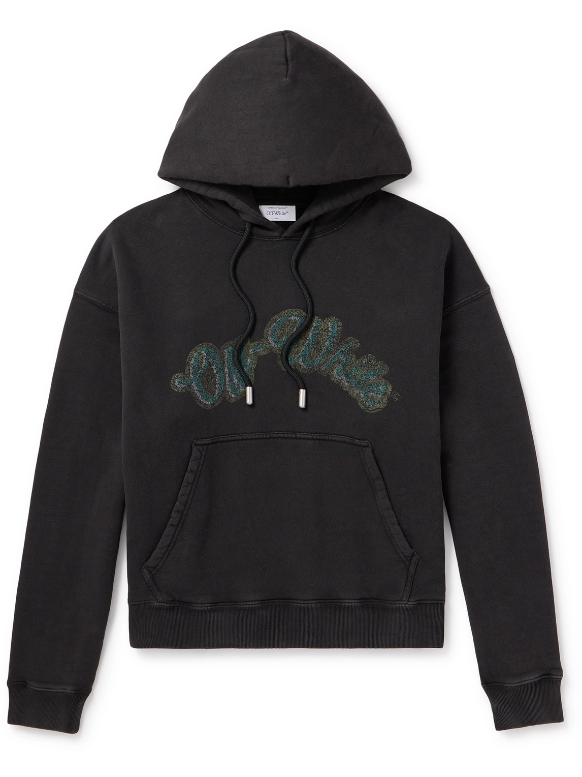 Shop Off-white Bacchus Printed Cotton-jersey Hoodie In Black