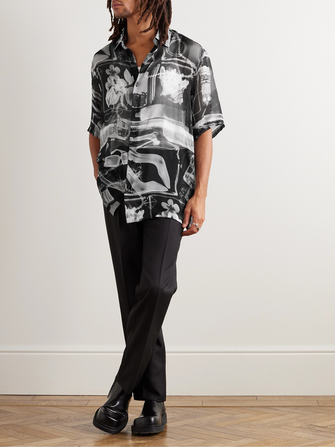 Shop Off-white X Ray Printed Silk-chiffon Shirt In Multi