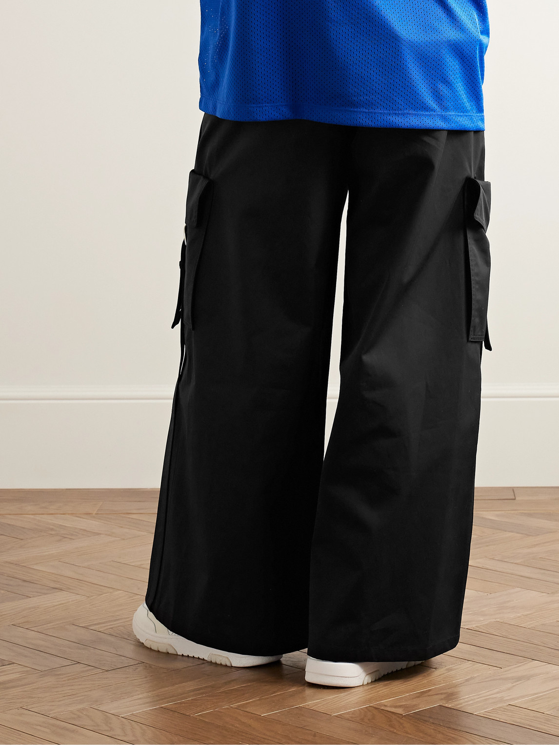 Shop Off-white Wide-leg Buckled Eyelet-embellished Cotton-twill Cargo Trousers In Black