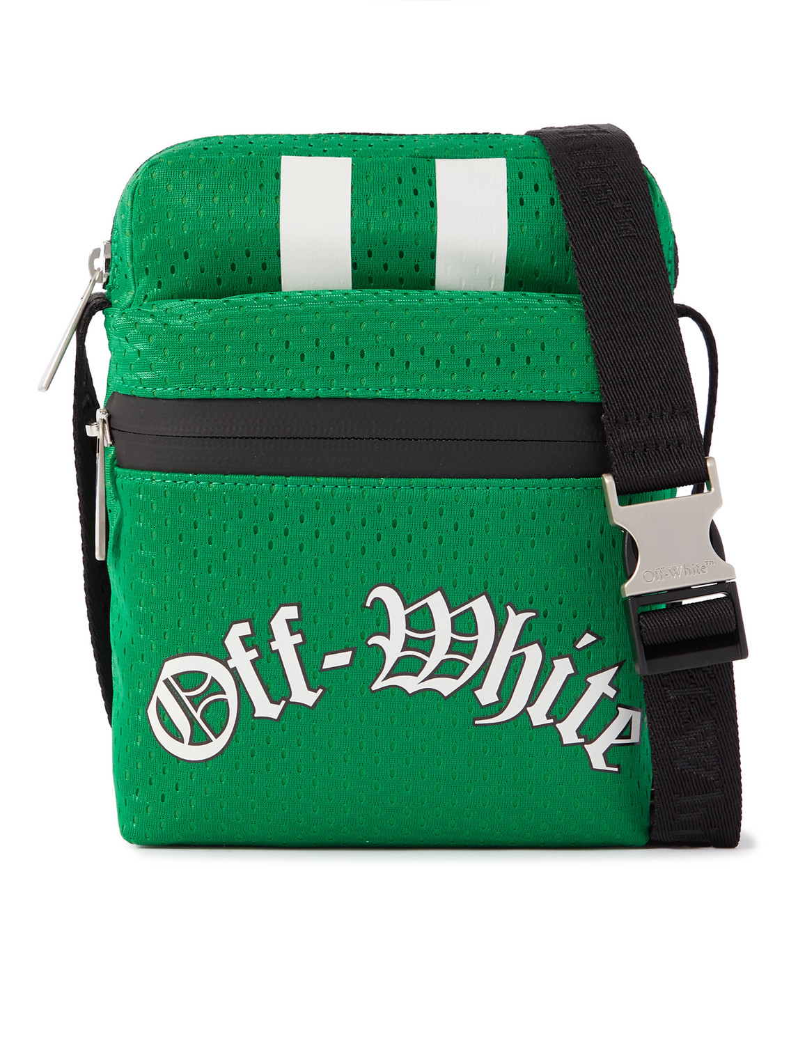 Off-white Logo-print Mesh Messenger Bag In Green
