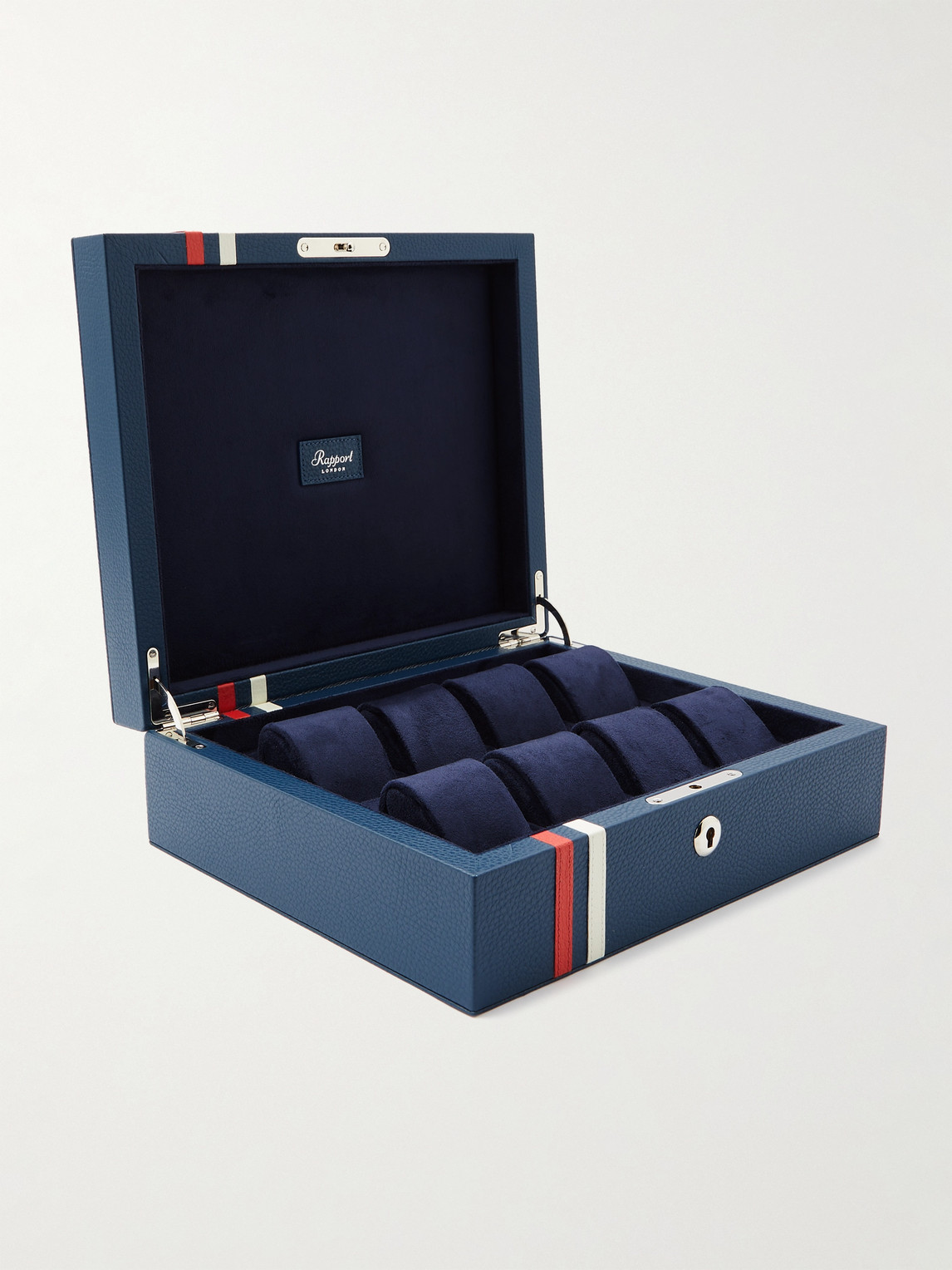 Shop Rapport London Greenwich Striped Leather Eight-piece Watch Box In Blue