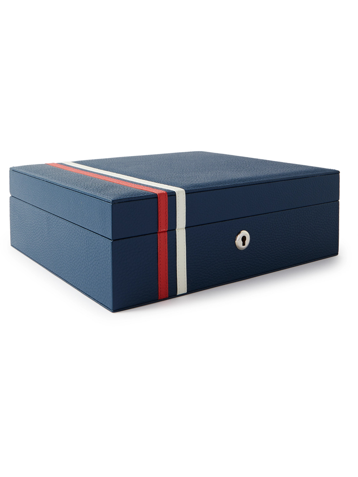 Rapport London Greenwich Striped Leather Eight-piece Watch Box In Blue