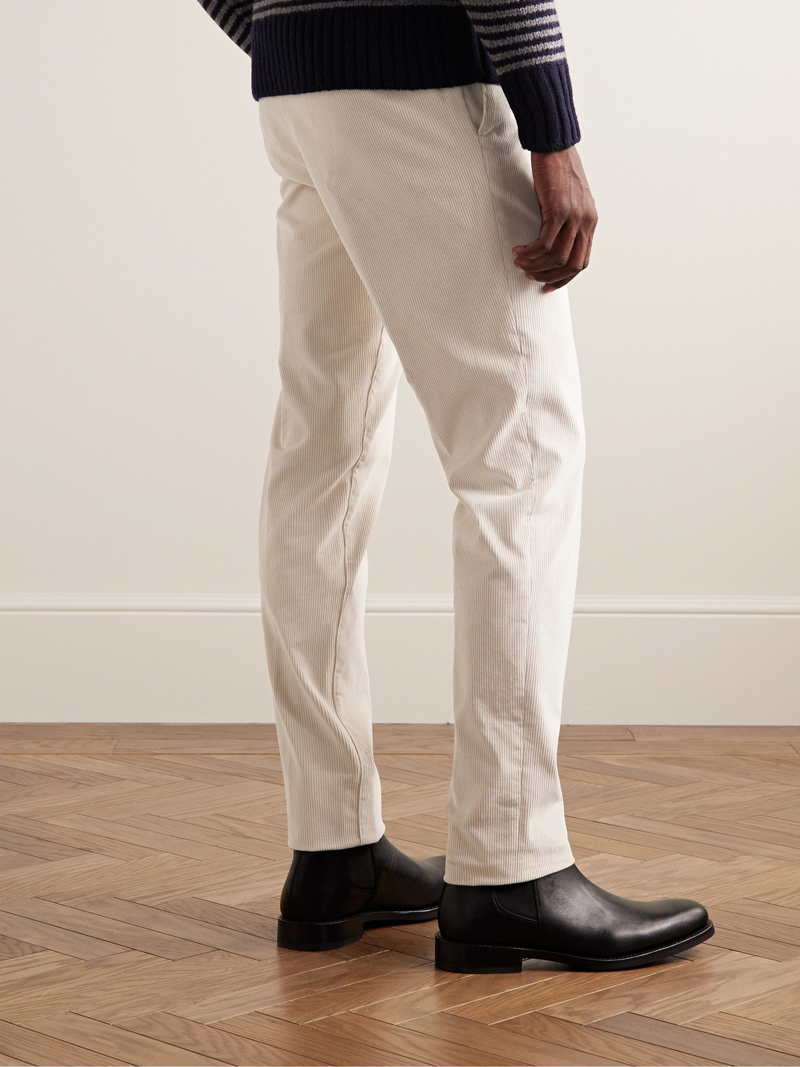 Shop Loro Piana Straight-leg Cotton-corduroy Trousers In Neutrals