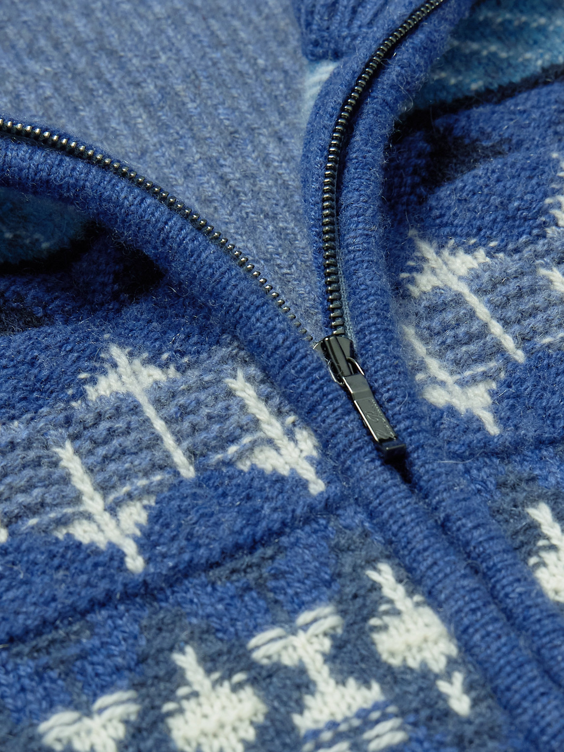 Shop Loro Piana Fair Isle Ribbed-knit Cashmere Half-zip Sweater In Blue