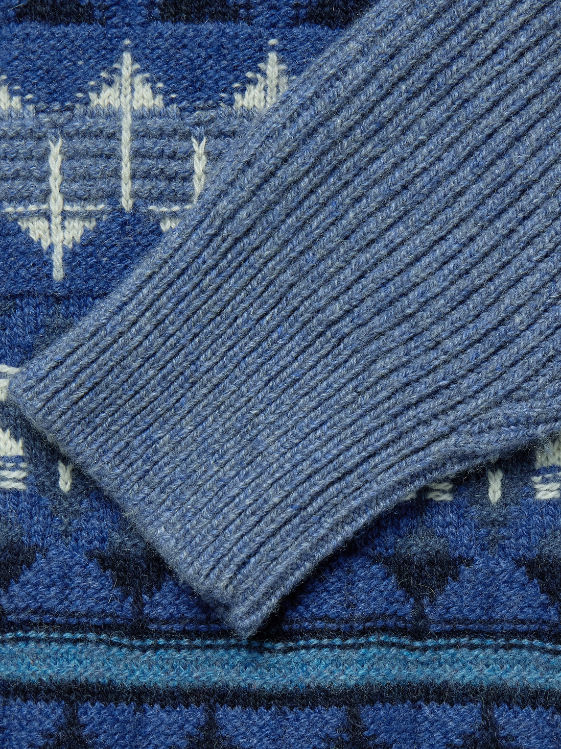 Shop Loro Piana Fair Isle Ribbed-knit Cashmere Half-zip Sweater In Blue