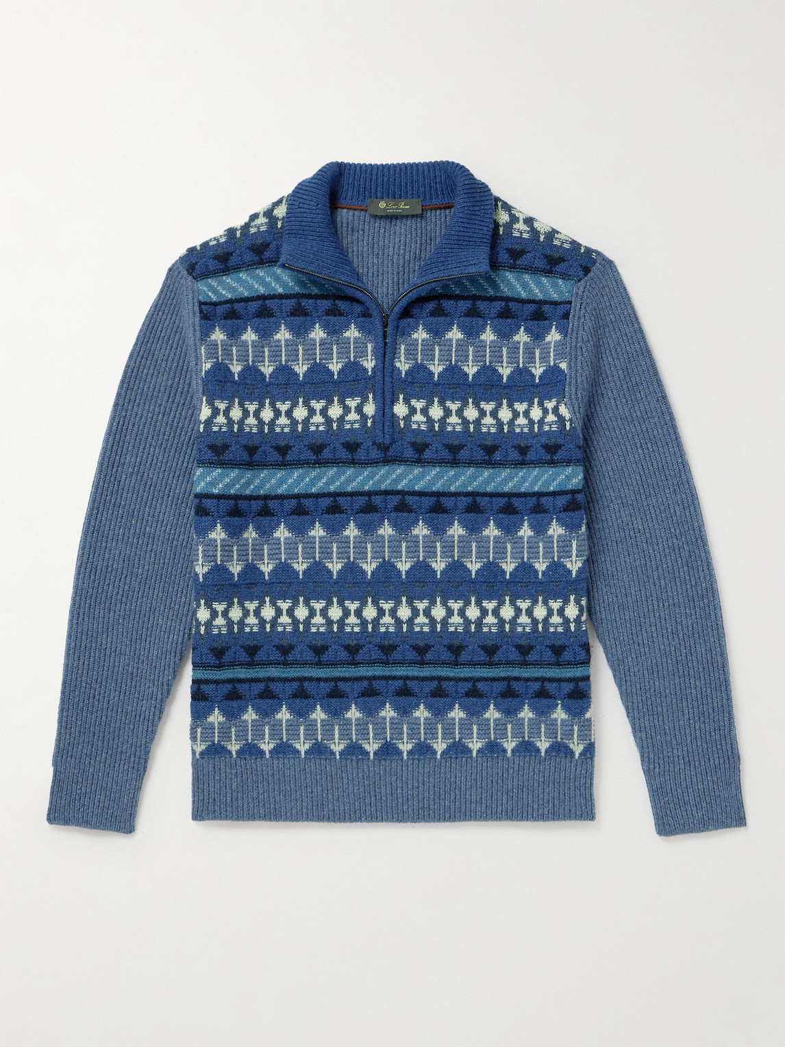 Loro Piana Fair Isle Ribbed-Knit Cashmere Half-Zip Sweater - Men