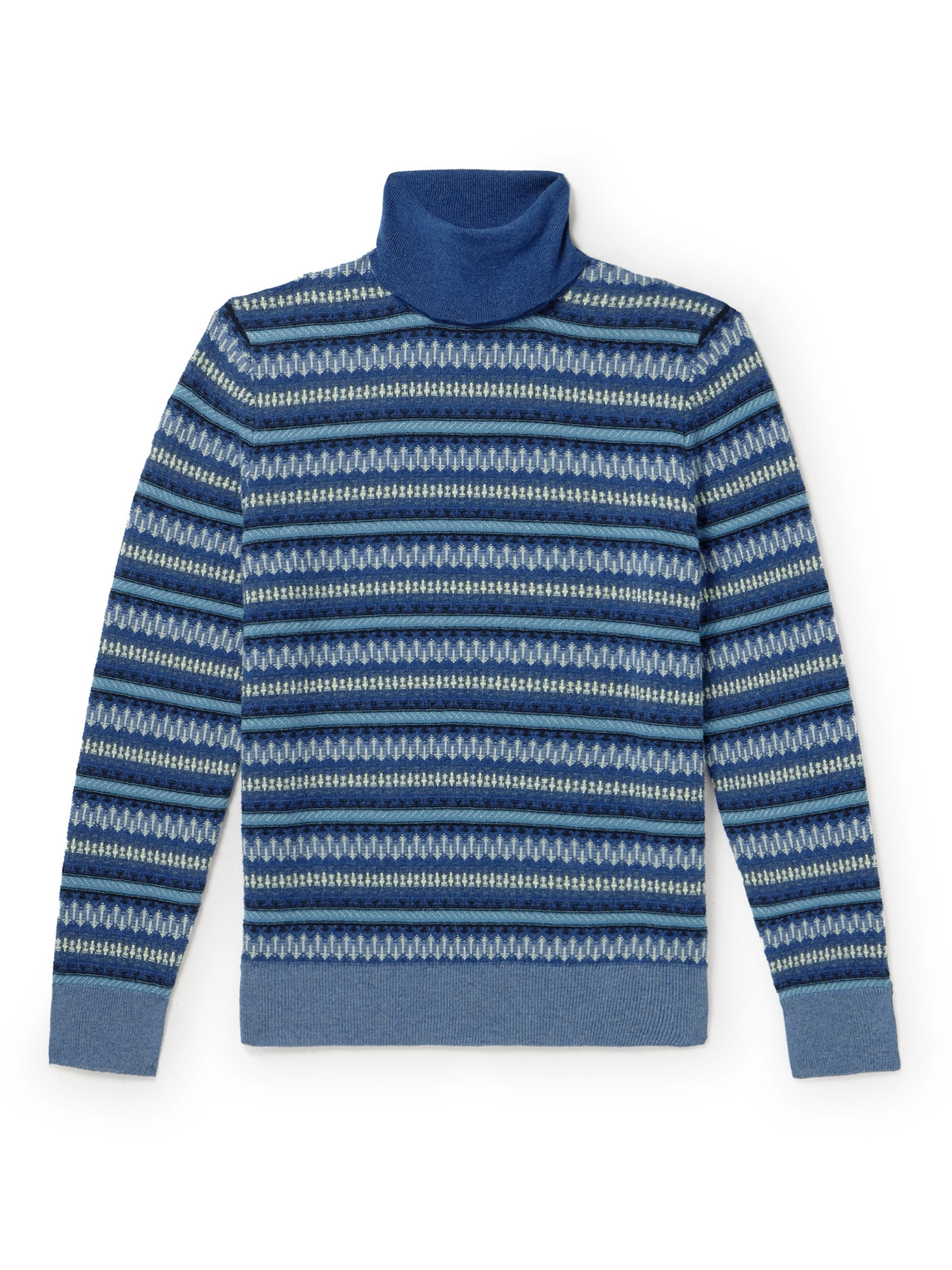 Loro Piana Fair Isle Cashmere Rollneck Sweater In Blue