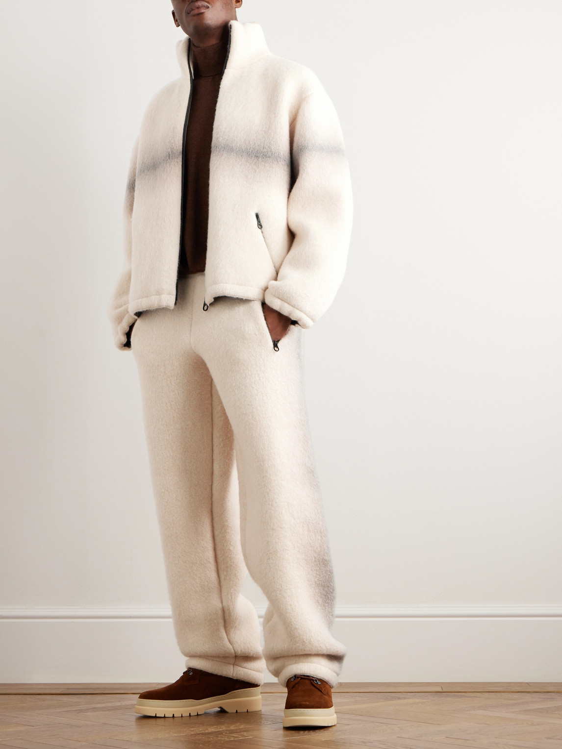 Loro Piana Straight-leg Dégradé Cashmere-fleece Sweatpants In Gray