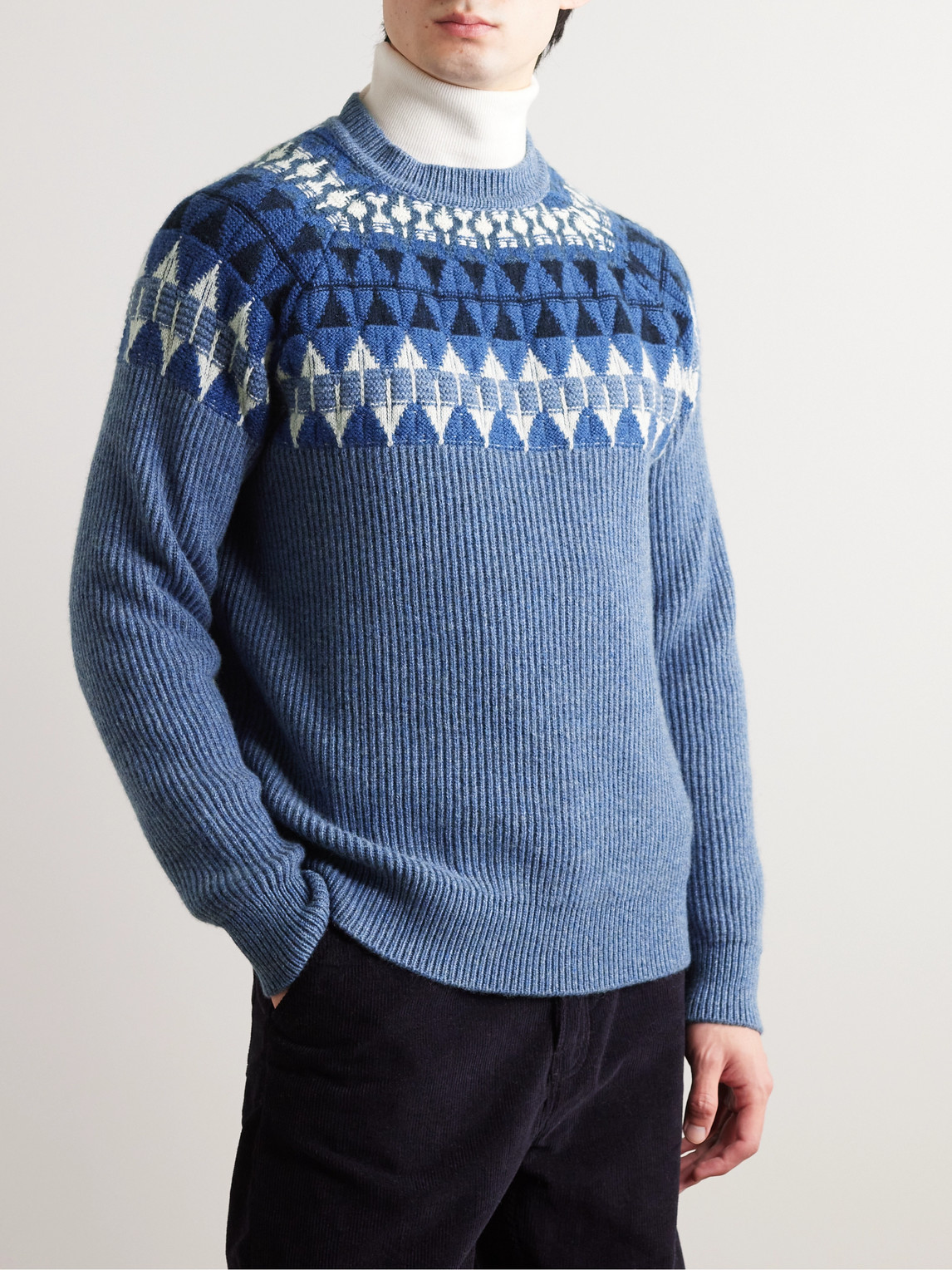 Shop Loro Piana Fair Isle Cashmere Sweater In Blue