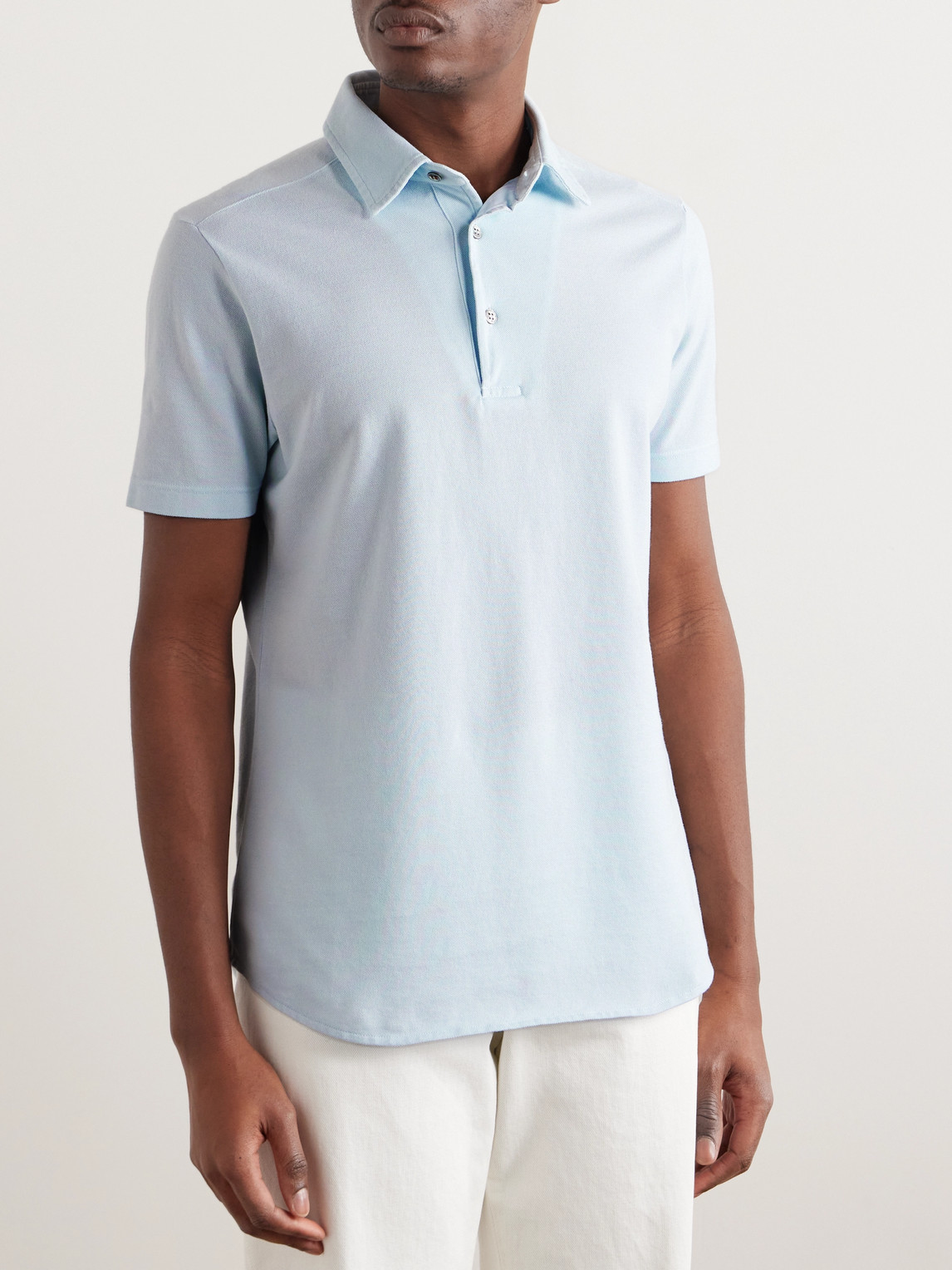 Loro Piana Cotton-piqué Polo Shirt In Blue
