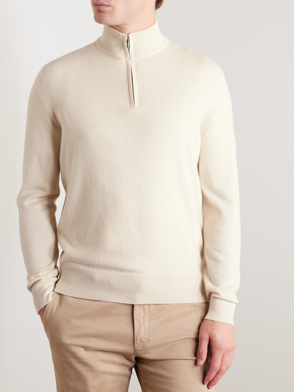 Shop Loro Piana Slim-fit Baby Cashmere Half-zip Sweater In Neutrals