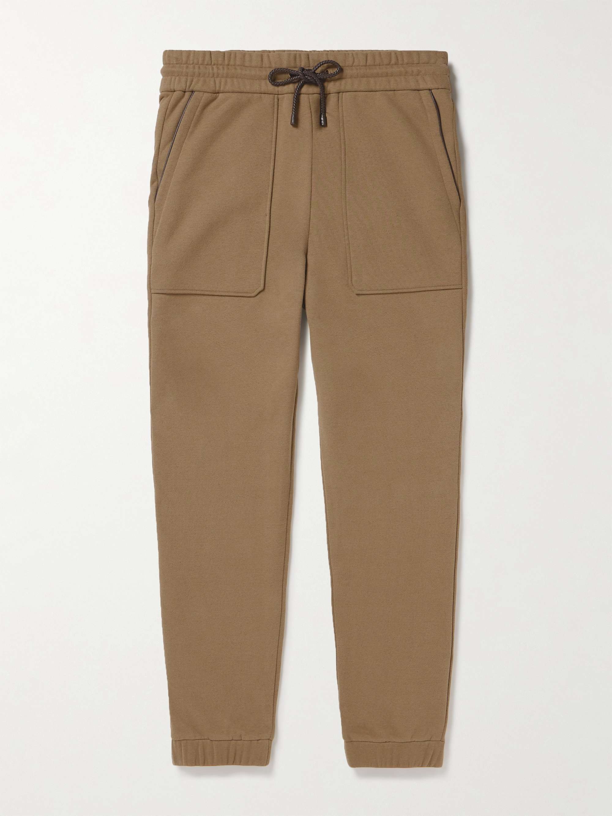 LORO PIANA Tapered Leather-Trimmed Cotton-Blend Jersey Sweatpants for ...