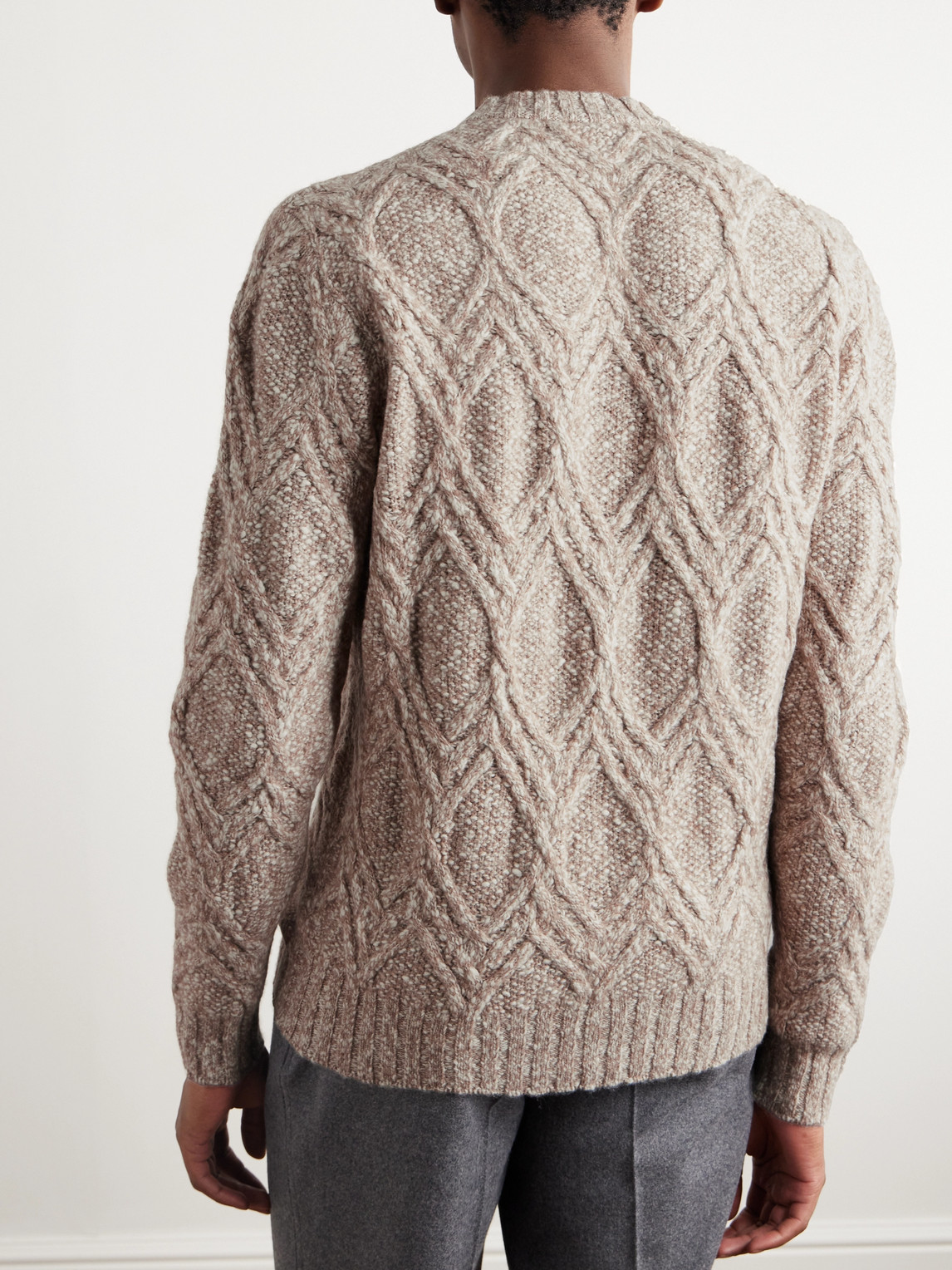 Shop Loro Piana Mélange Cable-knit Wool And Cashmere-blend Sweater In Neutrals