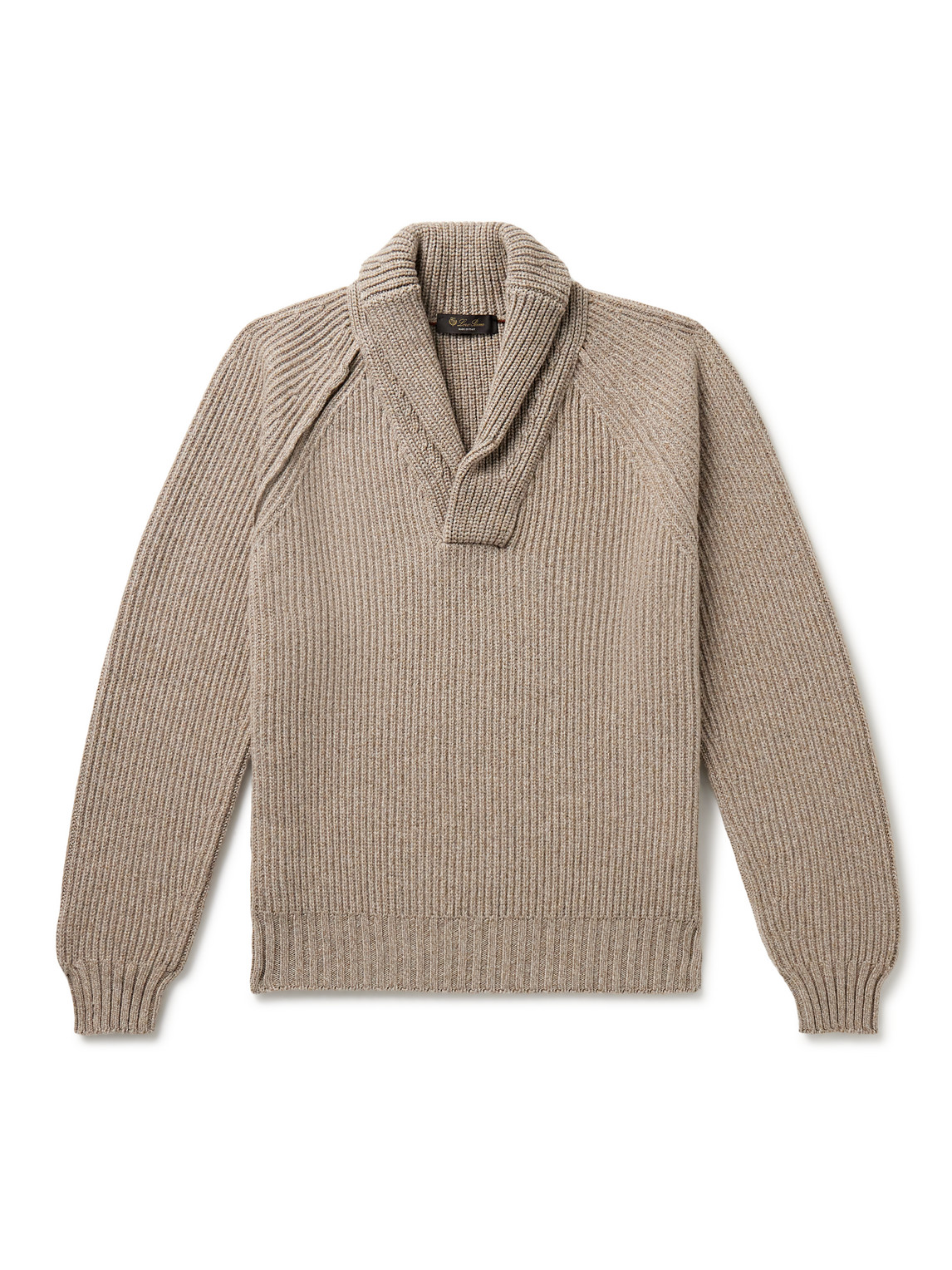 Loro Piana Archer Shawl-collar Ribbed Cashmere Sweater In Neutrals