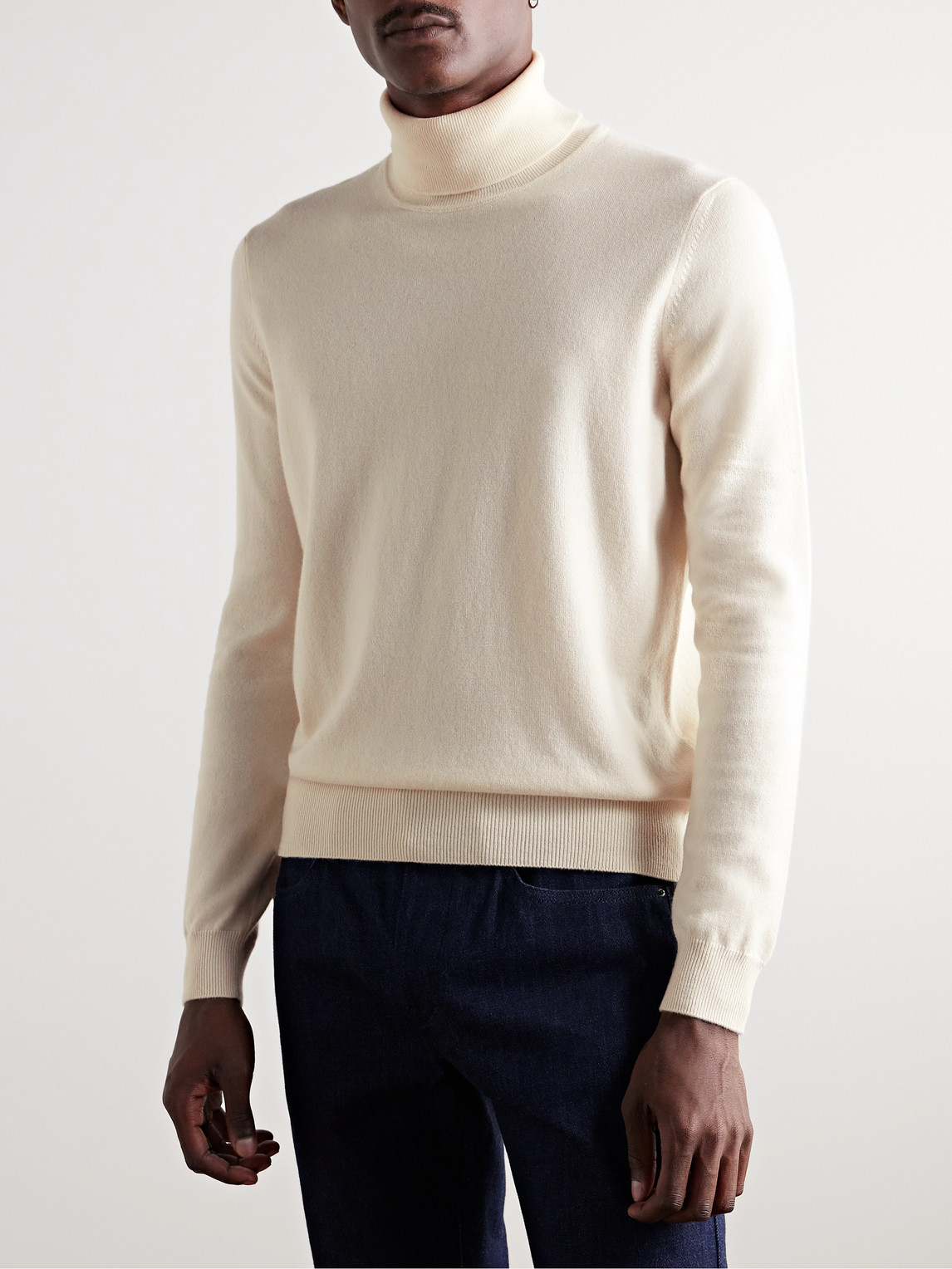 Shop Loro Piana Slim-fit Baby Cashmere Rollneck Sweater In Neutrals