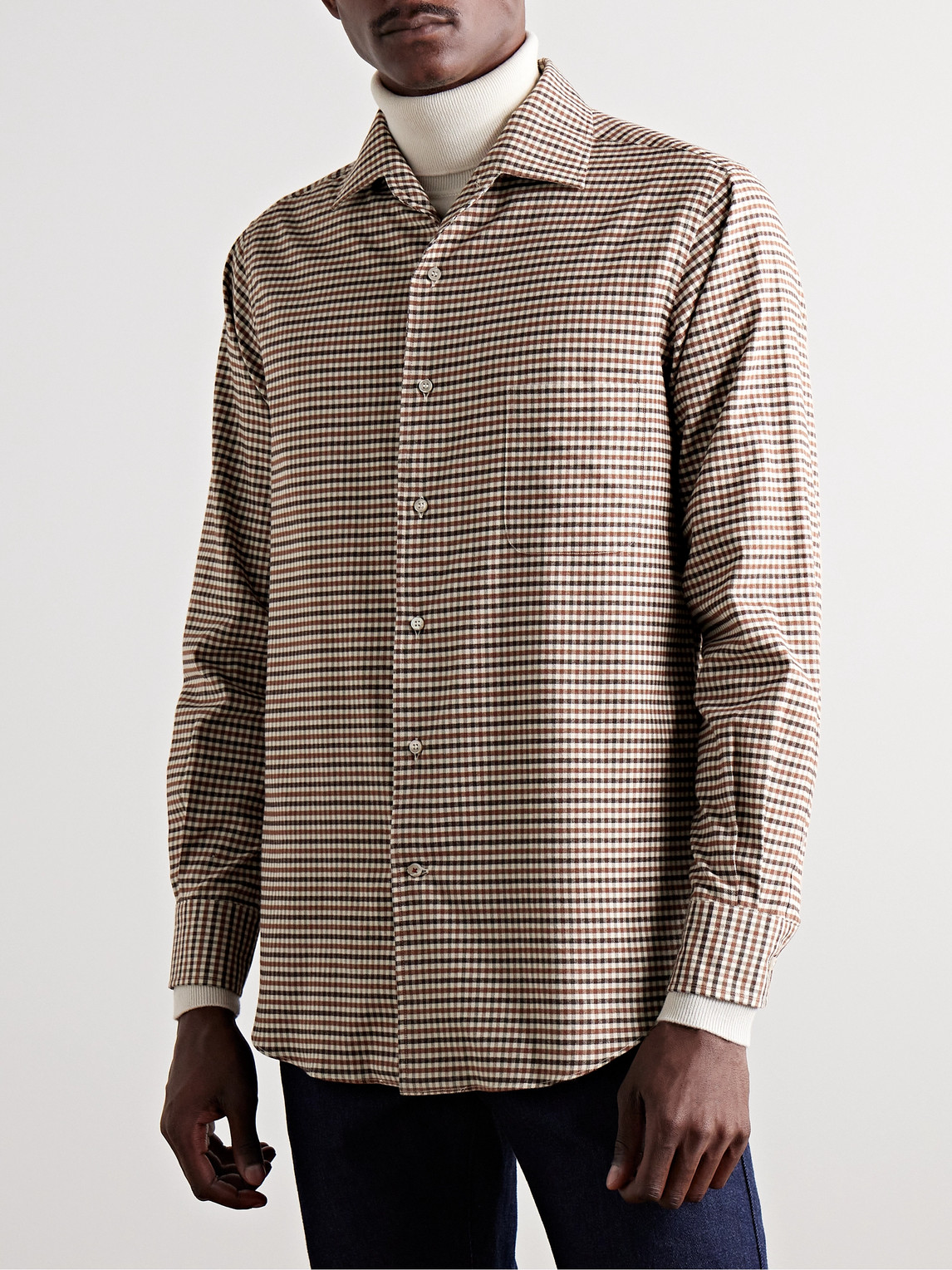 Loro Piana Logo-appliquéd Checked Cotton-flannel Shirt In Brown