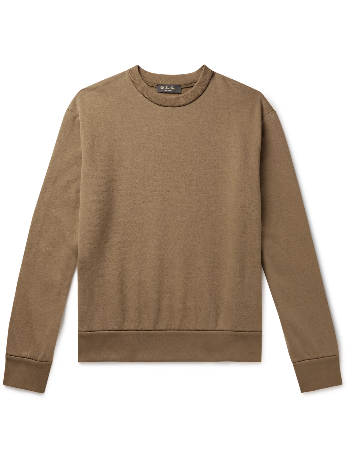 Loro Piana Leather-trimmed Cotton-blend Jersey Sweatshirt In Brown