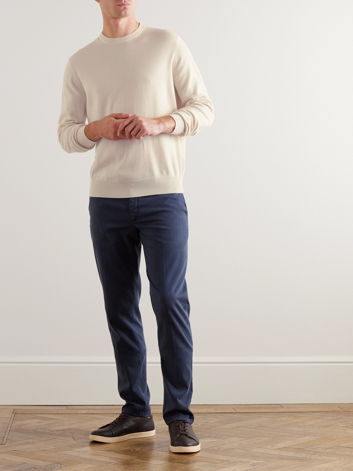 Shop Loro Piana Slim-fit Baby Cashmere Sweater In Neutrals