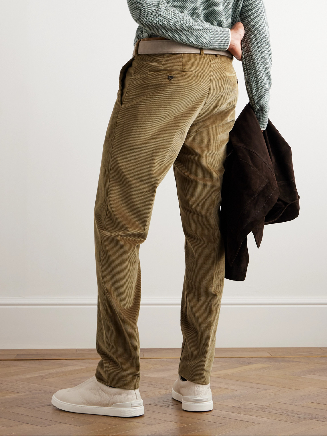 Shop Loro Piana Straight-leg Cotton-corduroy Trousers In Neutrals