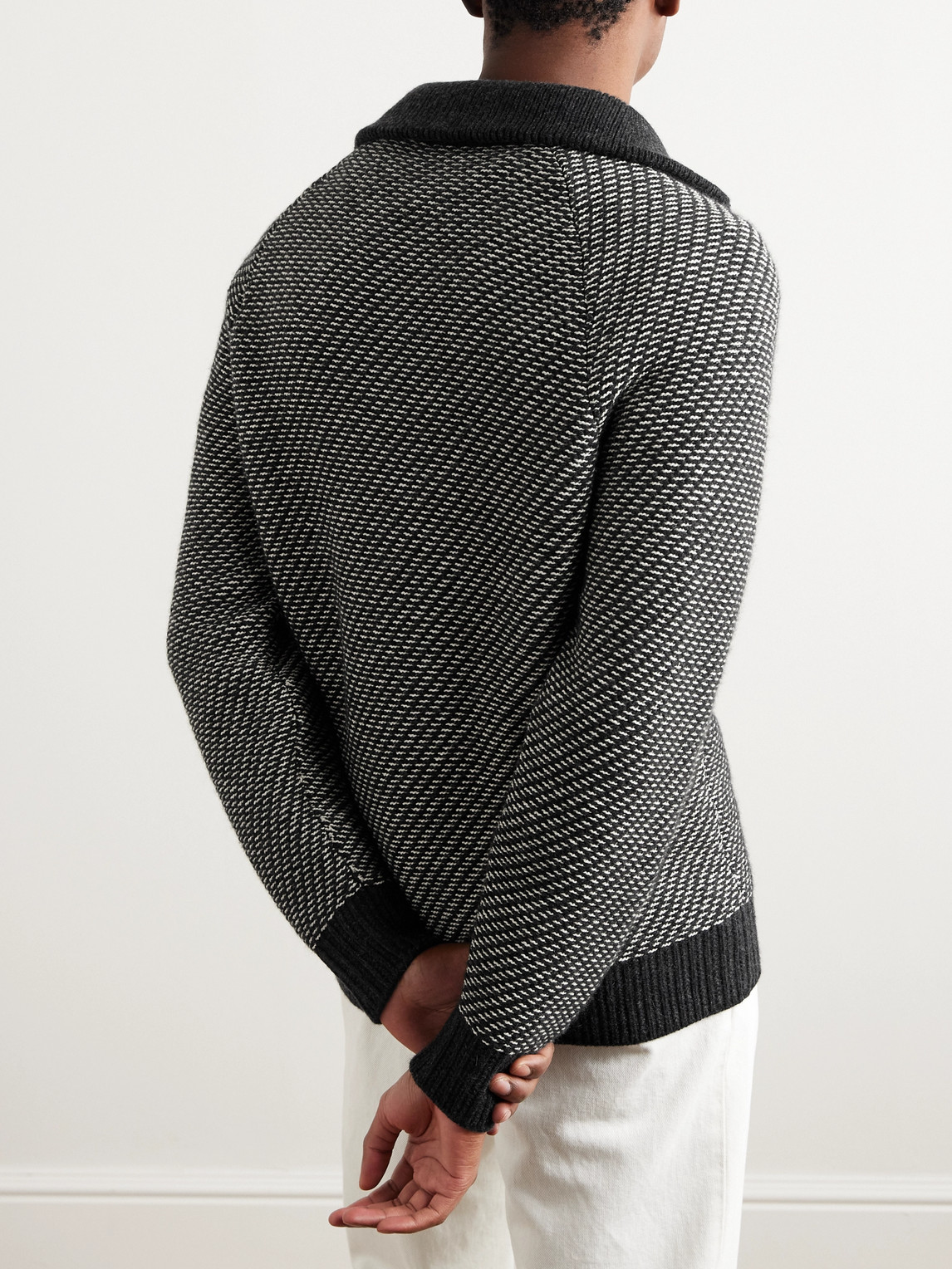 Shop Loro Piana Cashmere And Cotton-blend Half-zip Sweater In Gray