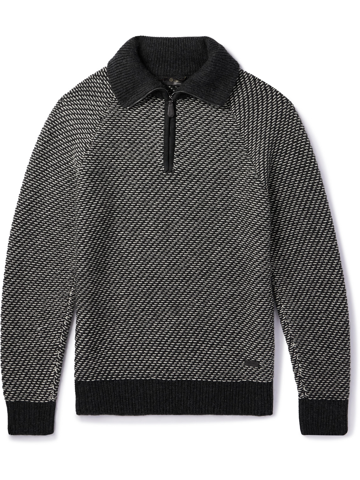 Shop Loro Piana Cashmere And Cotton-blend Half-zip Sweater In Gray