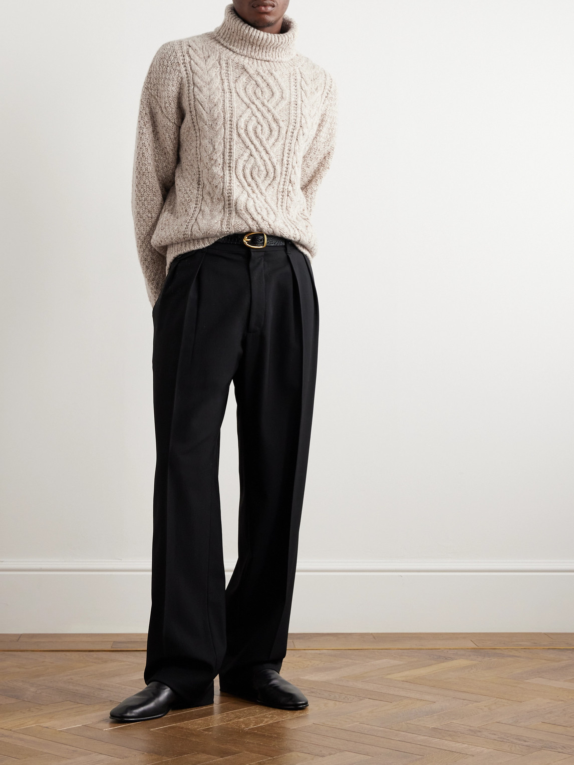 Shop Loro Piana Newcastle Mélange Cable-knit Wool And Cashmere-blend Rollneck Sweater In Neutrals